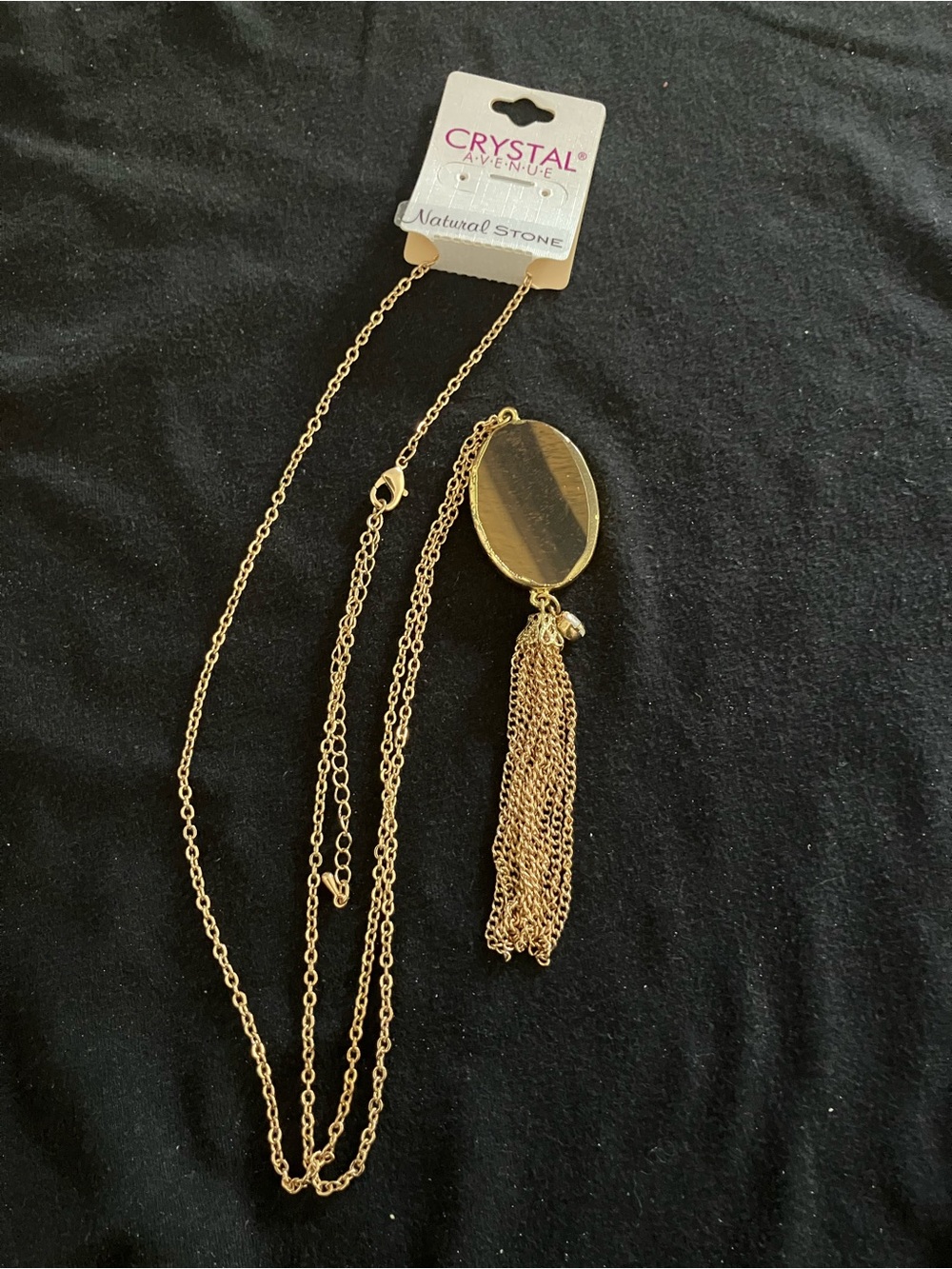 Crystal Avenue Jasper and Gold Tassel Pendant Necklace - Gold